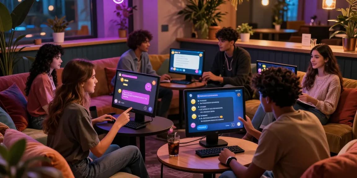 Engaging NSFW chat interaction with AI avatars in a cozy lounge setting showcasing immersive digital experiences.